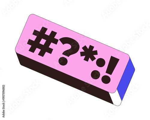Special characters input rectangular block 2D cartoon object. Password complexity error. Secure code. Pink login failed entry isolated element flat vector clip art on white. Spot illustration