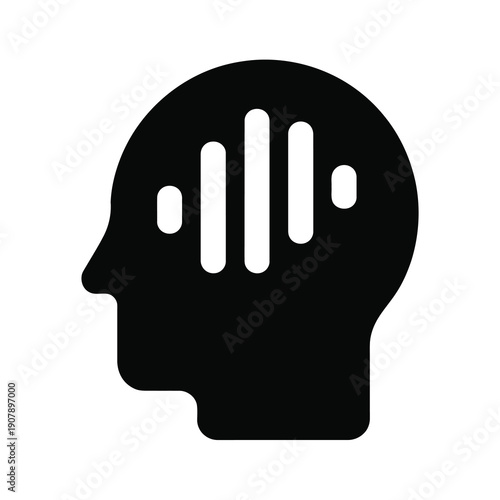 Vector graphic of a human head with sound waves emanating from the brain