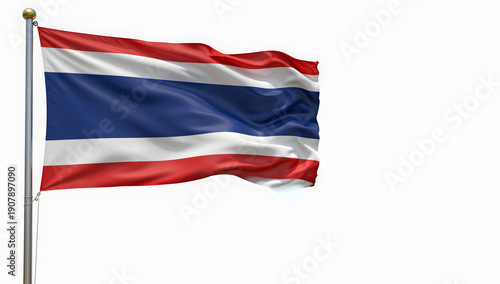 Free Download Thailand Flag Waving in the Wind: A vibrant depiction of the Thailand flag, its stripes billowing gracefully in the breeze, symbolizing national pride and heritage. - GFXLoad
