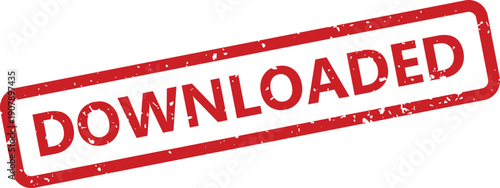 A prominent red downloaded grunge rubber stamp impression clearly displayed on a plain white backdrop