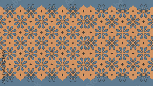 A seamless geometric pattern design featuring floral motifs, viewed from directly above, creating a cohesive and repeating visual element.