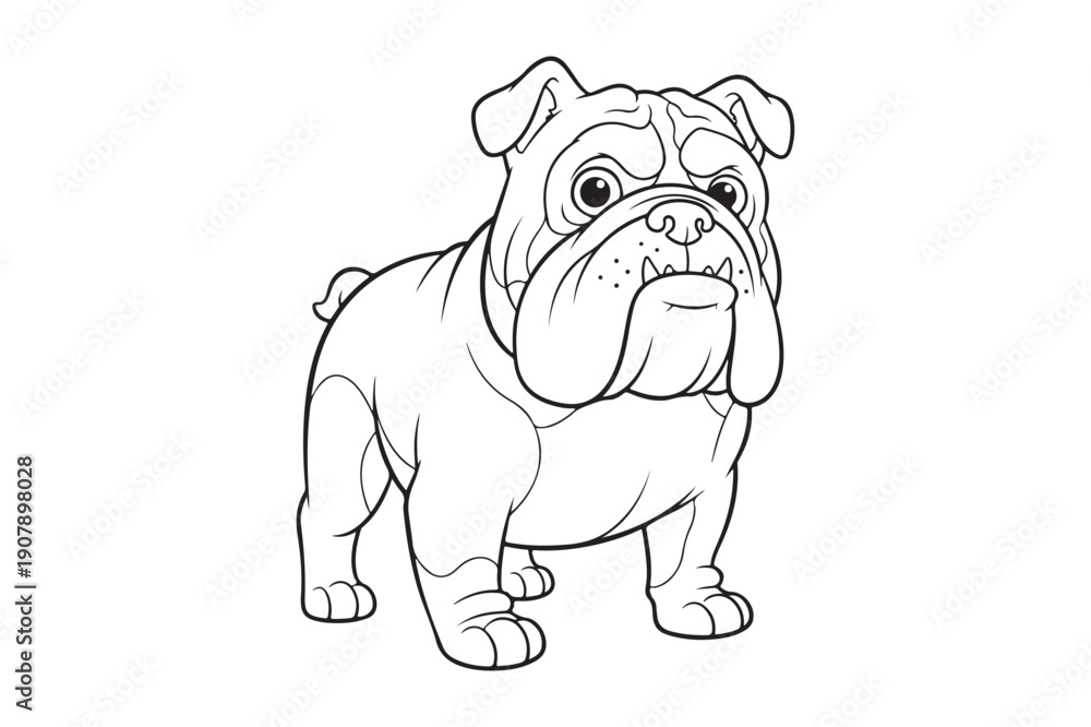Fototapeta premium Bulldog Outline Coloring Page – Printable Dog Vector for Children, Bulldog Coloring Page