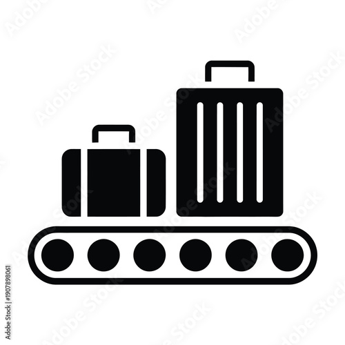 Vector graphic of two suitcases on a luggage conveyor belt in an airport setting