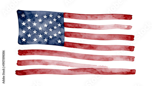 American flag watercolor illustration: A hand-painted rendition of the American flag, showcasing a watercolor aesthetic and patriotic spirit.