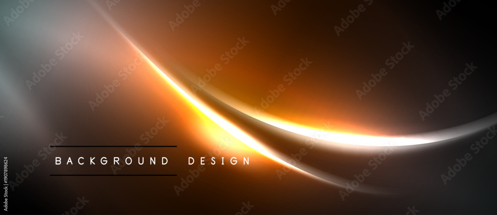 Naklejka premium Abstract design features flowing orange, white lines. Dark background creates dramatic visual effect. Modern, sleek presentation.