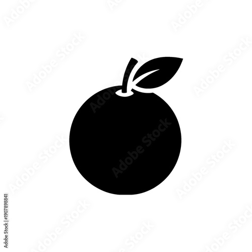 Mandarin orange icon vector with negative space leaf, black and white modern silhouette for fruit and luck concept