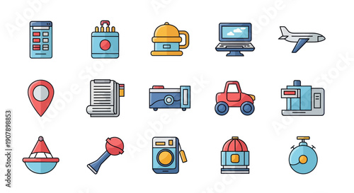 Collection of icons illustrating various objects and concepts for design
