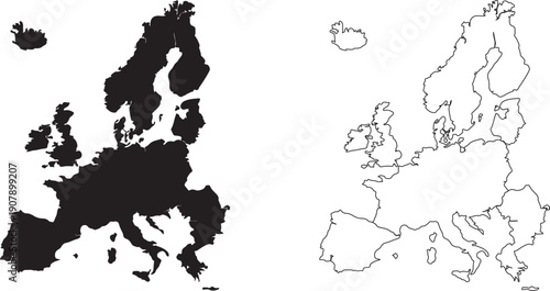 Europe map silhouette and outline educational geography vector illustration