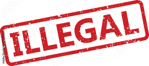 A rectangular red grunge rubber stamp with the word ILLEGAL printed boldly on a clear white background