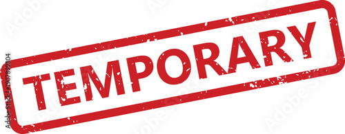 A rectangular red rubber stamp impression showing the word TEMPORARY on a clean white surface