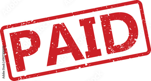 A red grunge effect rubber stamp with the word PAID clearly visible on a bright white background
