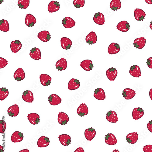 Seamless pattern with strawberries on white background. Cute colorful spring pattern for fabric, wrapping paper, clothes.
