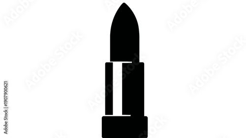 A simple, minimalist black and white icon depicting a tube of lipstick against a white backdrop