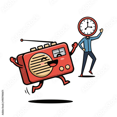 Running Radio And Businessman With Clock Head