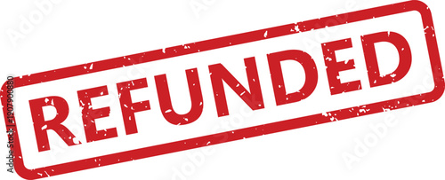 A red grunge textured rectangular rubber stamp featuring the word REFUNDED shown clearly on a white surface