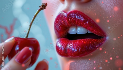 Vibrant Red Lips and Cherry Soft Romantic Glow