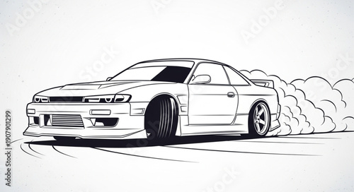 Drifting Sports Car Creating Smoke and Tire Marks.