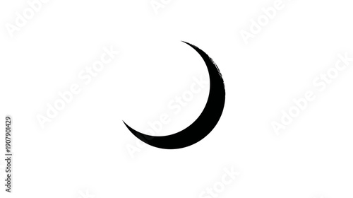 A crescent-shaped, dark form on a white backdrop; textured brushstroke appearance