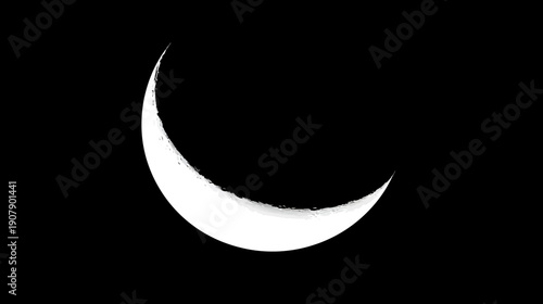 A crescent moon illustration with a textured, painterly white surface set against black background