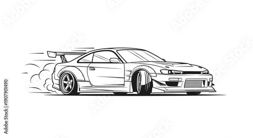 Drifting Sports Car Sketch Motion Blur Smoke.