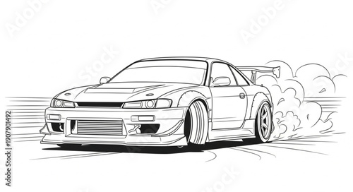 Drifting Sports Car Line Art Illustration.