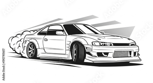 Drifting Sports Car with Smoke Illustration.