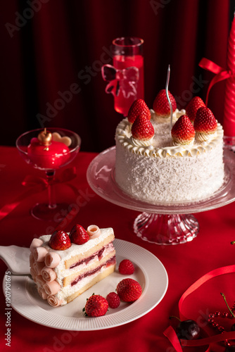 Strawberry shortcake with fresh strawberry. Theme Valentine