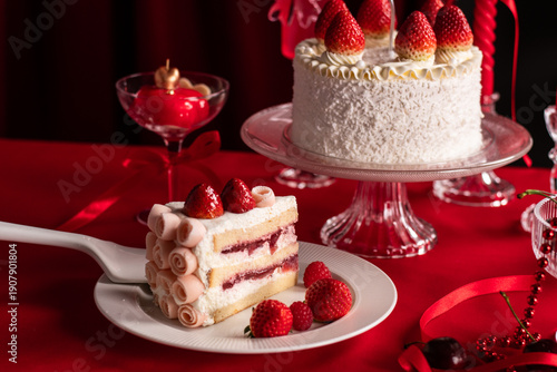 Strawberry shortcake with fresh strawberry. Theme Valentine