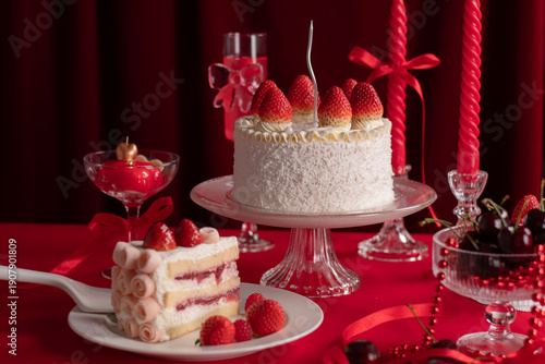 Strawberry shortcake with fresh strawberry. Theme Valentine