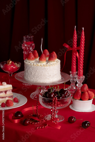 Strawberry shortcake with fresh strawberry. Theme Valentine