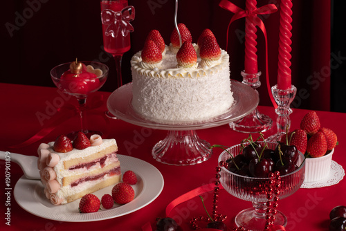 Strawberry shortcake with fresh strawberry. Theme Valentine