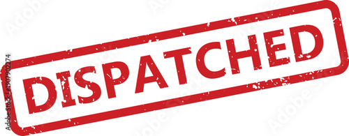 A red rectangular rubber stamp mark with the word DISPATCHED appears on a clean white surface