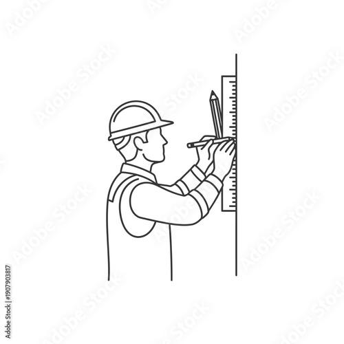 Craftsman marking wall with pencil and measuring ruler