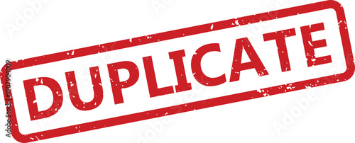 A striking red duplicate grunge rubber stamp prominently placed on a pristine white backdrop