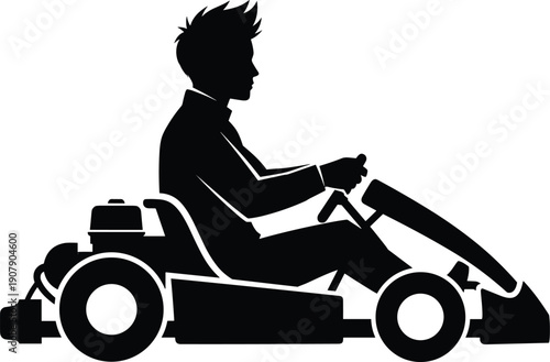 Black Go Kart Silhouette Vector Illustration of a Professional Driver Racing an Open Wheel Motorized Vehicle Isolated on White Background for Sports Graphics