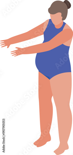Pregnant woman wearing swimsuit performing aqua aerobics exercises in isometric view