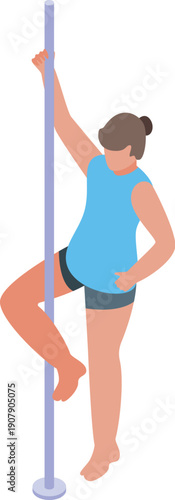 Young woman practicing pole dance, performing a fitness exercise