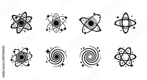 Vector atomic structure icons, science symbols, atom illustrations, for education or presentation