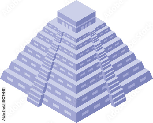 Purple isometric chichen itza pyramid evoking ancient mayan civilization and culture
