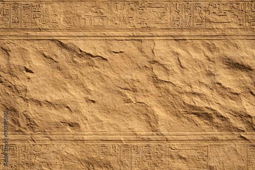 Ancient Egyptian Hieroglyphs Carved in Textured Sandstone Wall Background