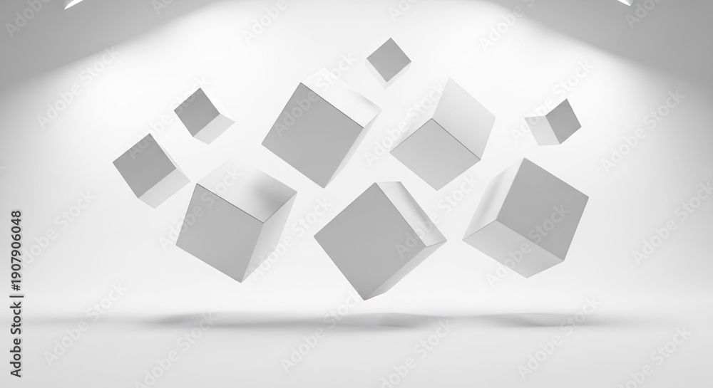 Obraz premium Floating Gray Cubes in White Space