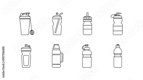 Collection of Fitness and Sports Bottles Icons and Line Art