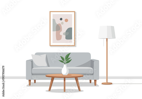 Modern Living Room Scene with Sofa and Artwork.