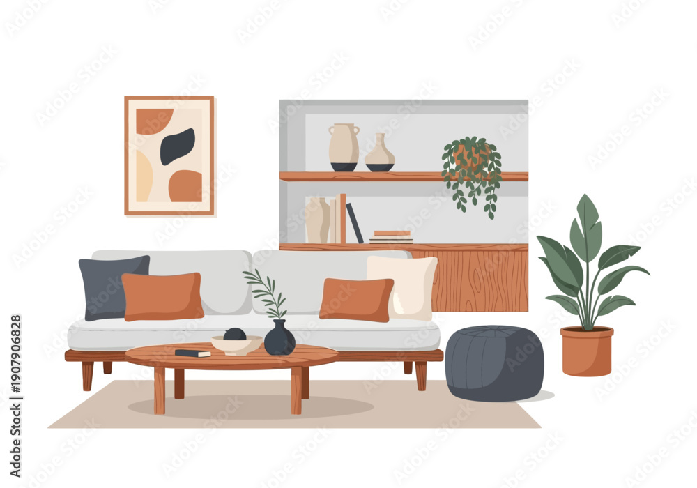 Fototapeta premium Modern Living Room Scene with Sofa and Decor.