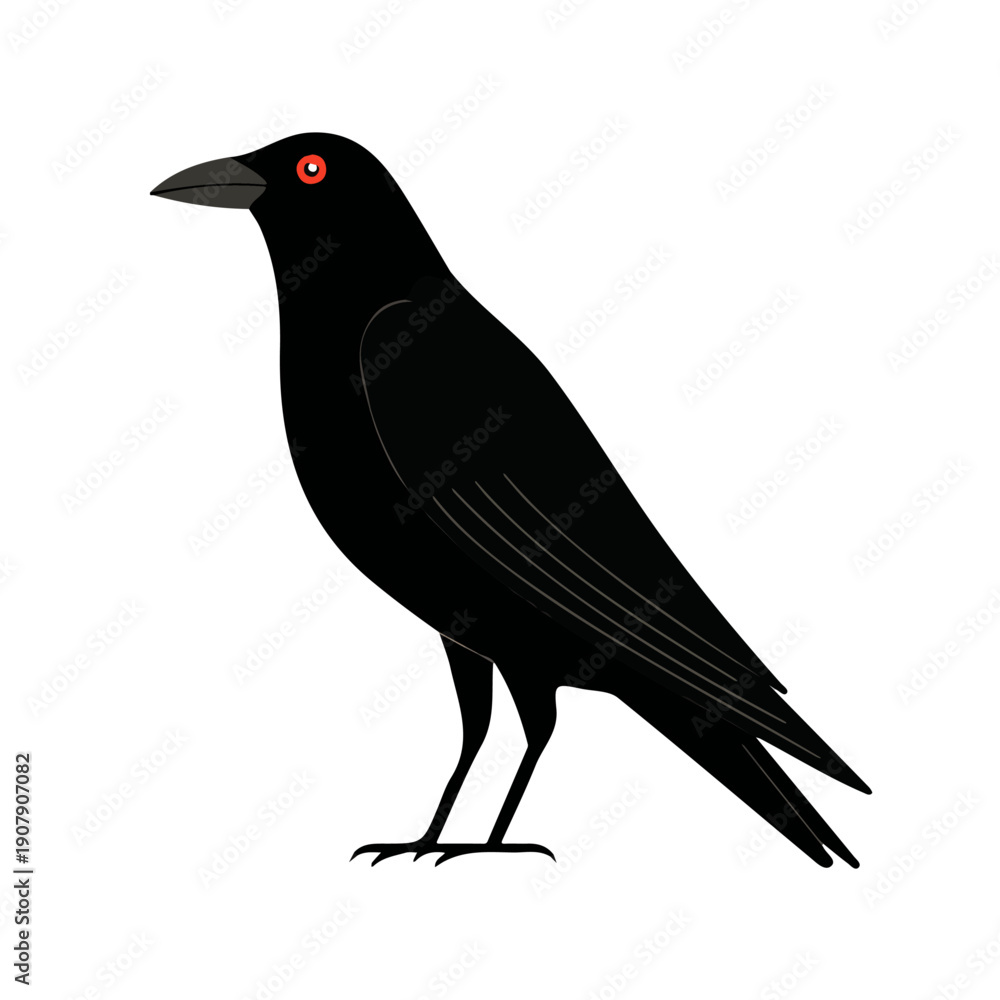 Fototapeta premium Raven in a clean 2D flat vector icon style, minimal and simple, set on a plain white background.