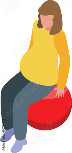 Pregnant woman sitting and relaxing on fitness ball, enjoying pregnancy gymnastics exercises for better health and wellbeing