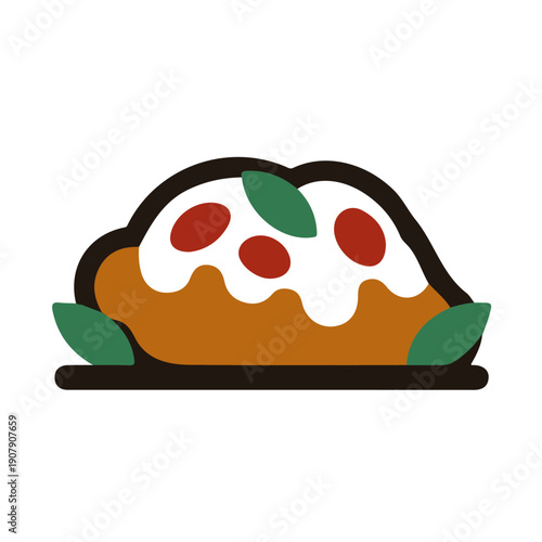 Chicken Parmigiana, modern 2D flat vector illustration in icon style, isolated on pure white background.