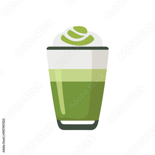 Matcha Latte, modern 2D flat vector illustration in icon style, isolated on pure white background.