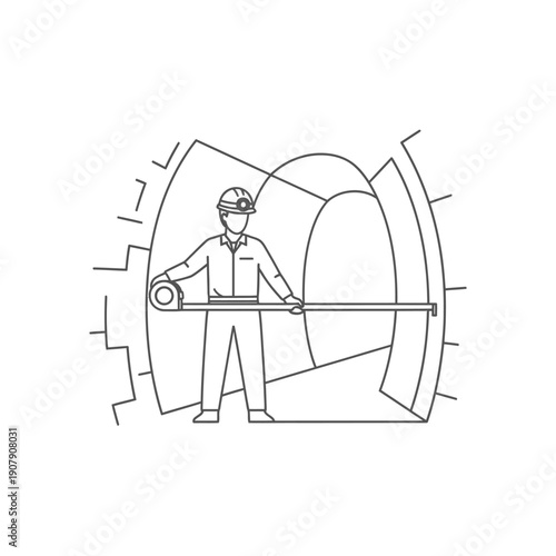 Engineering technician measuring the width of a mine shaft with a tape