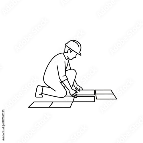 Flooring contractor installing square tiles on a room surface